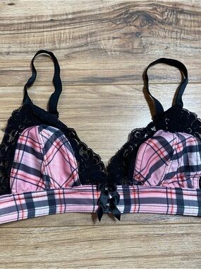 Women’s Vintage 80s Plaid & Lace Trashy Lingerie Bra Made in USA
